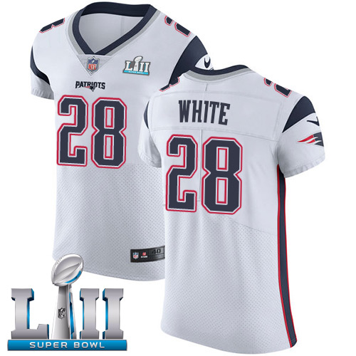 Nike Patriots #28 James White White Super Bowl LII Men's Stitched NFL Vapor Untouchable Elite Jersey